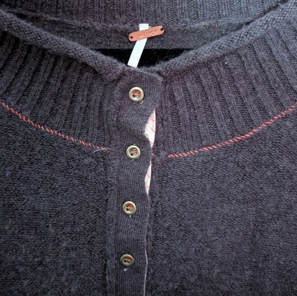 Free People Chocolate Knit Sweater With Super Cute Detail, Medium - Picture 3 of 3